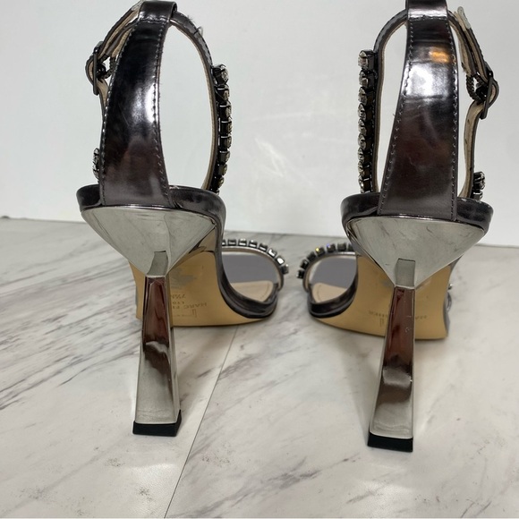 Marc Fisher Karima Square Toe Rhinestone Pewter Heeled Sandal 7 1/2 M - Picture 4 of 14